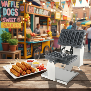 Machine professionnelle électrique en acier inoxydable pour gaufres croustillantes de type corn dog sur bâtonnet, 6 bâtonnets, <span class=keywords><strong>prix</strong></span> de la machine à gaufres hot-dog commerciale - Product Image 3