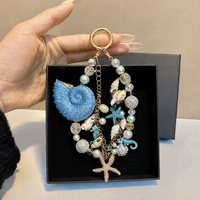 Lujoso Colgante de Sirena Oceánica con Cuentas, Concha, Estrella de Mar, Perla y Llavero Dorado para Teléfono, Hecho a Mano, Venta al por Mayor