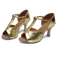 808 or 7cm talon femmes chaussures de danse Latine paillettes d'or latines chaussures