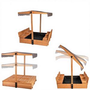 Moderna arenero de madera ecológico para niños con toldo, asientos plegables, muebles de exterior duraderos y sostenibles. - Product Image 1