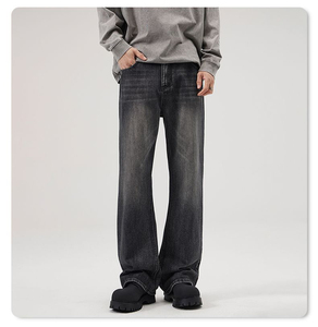 Jean en denim délavé coupe large style streetwear tendance, imprimé hip-hop, décontracté, hiver-printemps - Product Image 3