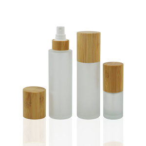 Mỹ phẩm Bộ chăm sóc da tre bơm đầu Lotion kính trắng Frosted dropper chai bao bì container - Product Image 4