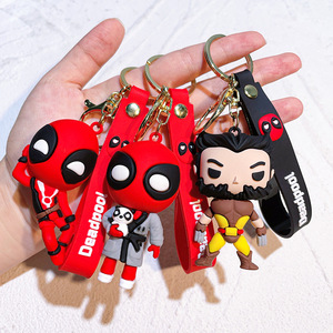 QY New 3D PVC Superhero Keychain Dead-pool Cartoon Figure Pendant <b>Key</b> <b>Ring</b> with Wrist Strap - Product Image 2