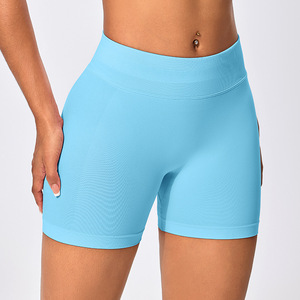 Women's High-Waisted Solid Spandex/Nylon Fitness Shorts Yoga Pants Quick-Drying Breathable <b>Hip</b> Lifting Running Gym - Product Image 3