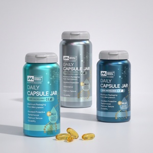 Bouteilles en aluminium personnalisées pour capsules, contenant 60 pilules taille 00, avec design personnalisé pour les vitamines - Product Image 1