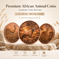 Pièce de monnaie en cuivre pur 999 de 5 oz, série exclusive de collection d'art animalier africain moderne et antique, impression UV en relief colorée