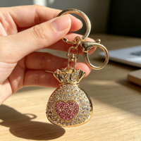 Porte-clés en métal avec sac à monnaie en strass, breloque de sac en cristal cœur rose, cadeau pour fête prénuptiale