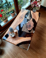 Table Basse Moderne en Résine Époxy Effet Rivière, Table de Salon Contemporaine avec Plateau en Bois