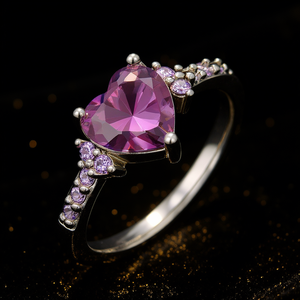 Heart Cut Purple <b>Crystal</b> <b>Ring</b> For Women, 925 Silver Prong Setting Romantic Engagement Gemstone Jewelry Q994 - Product Image 2