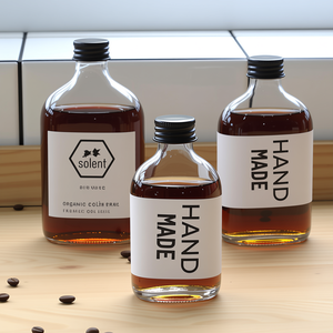 Phẳng <span class=keywords><strong>Flask</strong></span> Chai Thủy Tinh 50ml <span class=keywords><strong>100ml</strong></span> 200ml 250ml 350ml lạnh Brew cà phê nước trái cây rượu rượu đồ uống trà sữa với nắp nhôm - Product Image 1