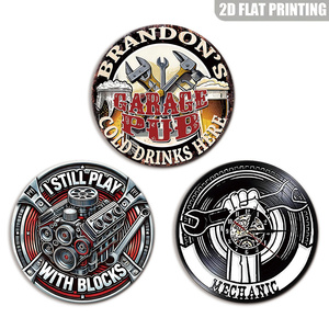 <span class=keywords><strong>Plaque</strong></span> Métallique Ronde de Garage, Décoration Murale Personnalisée pour Mécanicien, <span class=keywords><strong>Plaque</strong></span> en Étain Rétro pour Man Cave avec Inscription 'Cold Drinks Here' pour <span class=keywords><strong>Atelier</strong></span> et Bar - Product Image 1