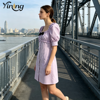 Robe midi décontractée d'été pour femme, vintage, unie, respirante, en dentelle, en coton peigné mercerisé non tissé, avec nœud et taille cintrée naturelle, ODM