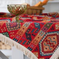 Nappe Jacquard avec Ambiance Ethnique, Nappe Jacquard Rouge pour Table à Manger, Housse de Table Épaisse pour Noël