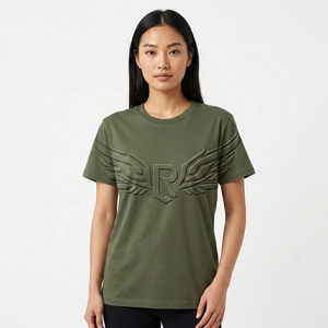 T-shirt en coton à manches courtes vert olive pour homme, coupe classique, col rond, couleur unie, jersey tricoté, décontracté - Product Image 3