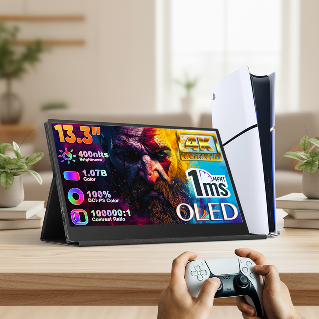 13.3 Inch OLED Portable Gaming Monitor FHD Screen 1ms Response Time 100% DCI-P3 Mini PC Monitor IPS Compatible Laptop External