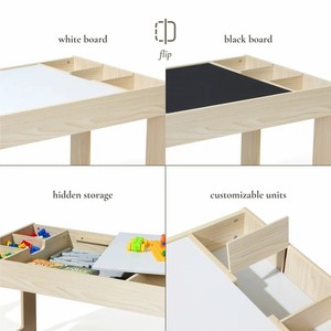 Ensemble de table et de chaises pour enfants modernes et carrées avec compartiment de rangement à double face, meubles pour tout-petits en bois écologiques - Product Image 5