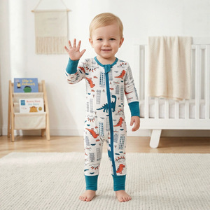 Lindo Mono de Fibra de Bambú con Cierre para Bebé, Traje de Manga Larga con Estampado Animal, Estilo Europeo para Niños, Todas las Temporadas, Clase A - Product Image 3