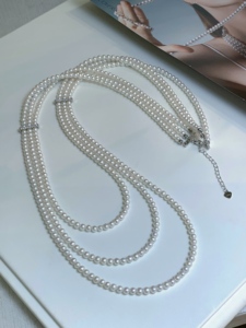 Collar de Perlas de Lujo de Tres Capas para Mujer, Plata de Ley S925, Perlas Naturales de Agua Dulce de 3-4 mm, Regalo de Boda HENG YUET - Product Image 5