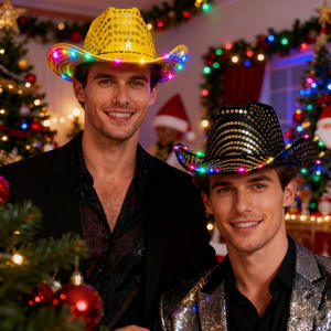 Chapeau de cowboy LED qui brille dans le noir, bord à paillettes, rave, festival de <span class=keywords><strong>musique</strong></span>, boîte de nuit, <span class=keywords><strong>danse</strong></span>, marche, course à pied, sécurité en plein air, plaisir pour adultes et enfants - Product Image 6