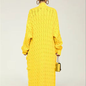 2025 여성용 캐주얼 크로셰 가디건 가을 겨울 플러스 사이즈 스웨터 포켓 롱 니트 가디건 - Product Image 4