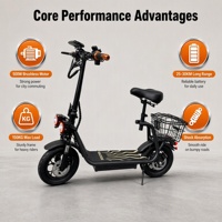 Trottinette électrique intelligente pliable et étanche pour adulte, prix usine, avec siège et panier, batterie lithium 48V 8Ah, moteur brushless 500W, autonomie 25-30km