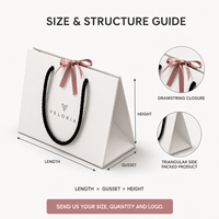 Sacs en papier personnalisés avec logo, en carton recyclable, fermeture à cordon, finition mate, pour emballage de parfums et de cosmétiques