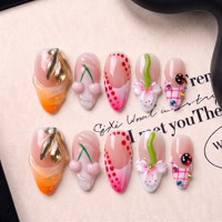 Magnifiques faux ongles 3D texturés Océan, forme Amande, faits main en PMMA, à presser, couvrance totale, 10 pièces