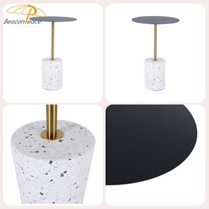 Mesas de Café Modernas con Tapa de Metal y Base de Piedra, Mesa de Té Redonda Pequeña con Esquinas Redondeadas, Mesa Auxiliar para Dormitorio o Sala de Estar - Product Image 2