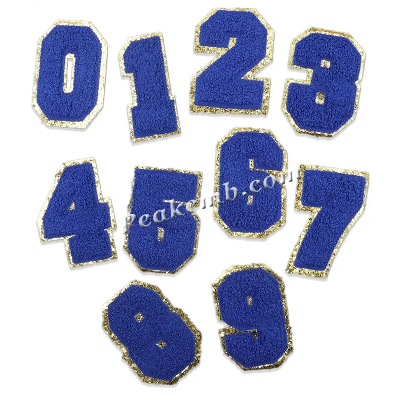 2.5inch Chenille Numbers Patch SILVER Glitter Backing Iron On DIY Patch