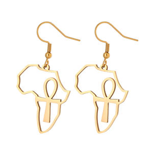 Boucles d'oreilles pendantes pour femme, bijoux en acier inoxydable, argent, croix, <span class=keywords><strong>carte</strong></span> africaine, nouveau design, <span class=keywords><strong>2022</strong></span> - Product Image 3