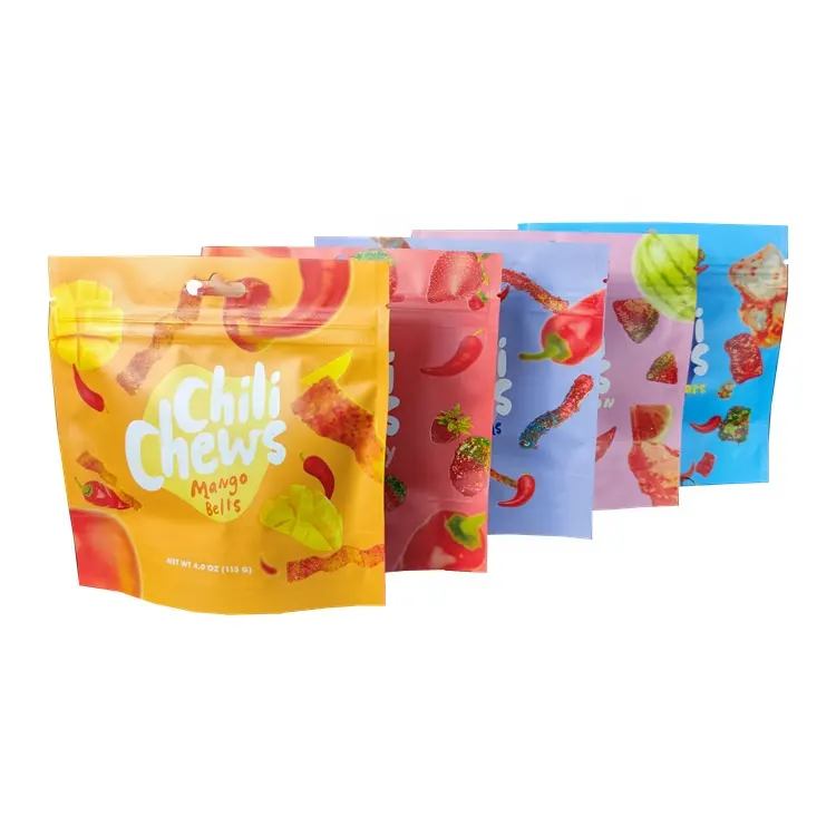 Mylar-bolsas de snacks estampadas personalizadas, embalaje de galletas, bolsa de pie con cremallera