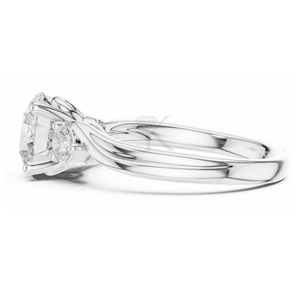 Anillo de compromiso de tres piedras con corte redondo, oro amarillo, anillo de diamantes con diseño de espiral pasado, presente y futuro, elegante joyería nupcial - Product Image 4