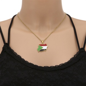 Collar de Acero Inoxidable con Mapa de Sudán Personalizado de Buena Calidad, Colgante con Mapa Esmaltado en Forma de Bandera - Product Image 1