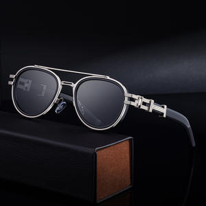 BLS-3640 Lunettes de soleil ovales en métal pour hommes, monture noire, protection UV400, pare-soleil de classe 2, monture en plastique et métal avec boîte - Product Image 4