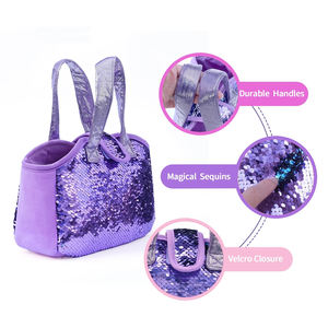 Mor <span class=keywords><strong>Unicorn</strong></span> peluş geri dönüşümlü pullu evcil hayvan taşıyıcı çanta Sparkle küçük kızlar için yumuşak doldurulmuş hayvan taşıyıcı oyuncak çanta - Product Image 5