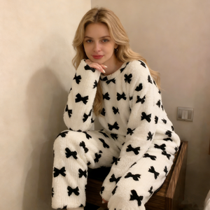 <span class=keywords><strong>Pyjama</strong></span> en <span class=keywords><strong>flanelle</strong></span> Beefey pour <span class=keywords><strong>femme</strong></span>, motif nœud papillon, hiver, épaissi, respirant, taille élastique, ensemble décontracté deux pièces, élégant sur le devant - Product Image 2