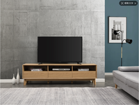 Meja TV Modern Berbahan MDF Motif Kayu Oak Beige dengan 3 Laci dan 3 Ruang Penyimpanan