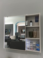 Ensemble de meubles de salle de bain WJL, nouvelle conception moderne, miroir éclairé en PVC, lavabo en céramique mural, 80 cm