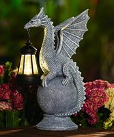 Solarbetriebene Künstliche Drachenfigur für Außenbereich, Handgefertigte Wetterfeste Harz-Laterne für Haus, Garten, Rasen, Veranda, Balkon, Terrasse