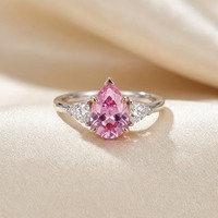 Bague de fiançailles en or rose 18 carats avec diamant rose de laboratoire en forme de poire et pierres latérales en forme de cœur, bijoux fins pour femmes, OEM ODM, mariage, mariée