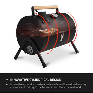 Mini barbecue portable à <span class=keywords><strong>charbon</strong></span> de <span class=keywords><strong>bois</strong></span> avec thermomètre pour jardin, fumoir extérieur en acier robuste - Product Image 4
