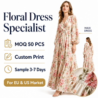 Robe longue décontractée florale style Cottagecore en viscose durable 140 GSM pour femme, imprimé personnalisé, taille naturelle, AQL 1.25 Tech Pack
