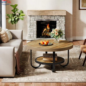 <span class=keywords><strong>Table</strong></span> <span class=keywords><strong>basse</strong></span> <span class=keywords><strong>ronde</strong></span> rustique moderne à double niveau, facile à assembler, pour salon et zones de réception - Product Image 5