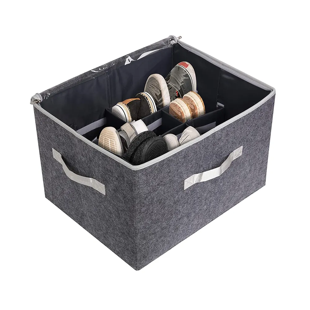16 pasang sepatu pembagi dapat diatur Premium merasa sepatu Organizer lemari kotak penyimpanan dengan penutup bening