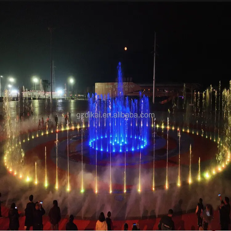 Grande fontana interattiva a pavimento asciutto decorativa esterna per acqua illuminata musica da ballo