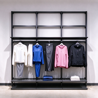 Comptoir de magasin de vêtements en bois, table de caisse, étagère métallique grise, rail de suspension, CE ETL, vente en gros et au détail