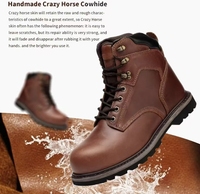 Bottes de sécurité professionnelles pour hommes en cuir Crazy-Horse durable, avec embout en acier indestructible, imperméables et antidérapantes, en cuir véritable de qualité supérieure