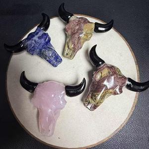 Nueva Llegada: Calaveras de Buey Mixtas Talladas <span class=keywords><strong>en</strong></span> Cristal, Cristales Curativos, Artesanía Decorativa Grabada, Calaveras de Búfalo Geniales para Decoración - Product Image 3