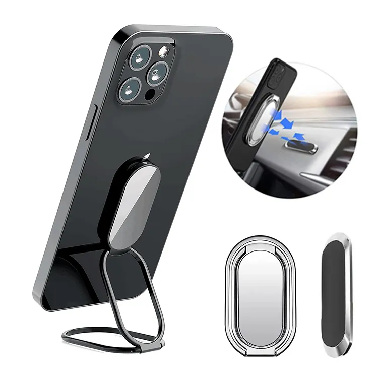 Katlanabilir 360 rotasyon telefon zil tutucu araba manyetik telefon dağı, Metal halka parmak Kickstand siyah cep telefonu kavrama
