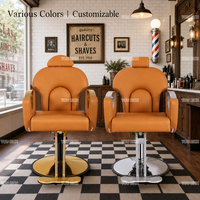 Fauteuil de Barbier Chaleureux Orange Brun avec Boucle Latérale de Précision, Inclinable Hydraulique, Chaise de Coiffure de Salon 360° °   Chaise de coiffure pivotante